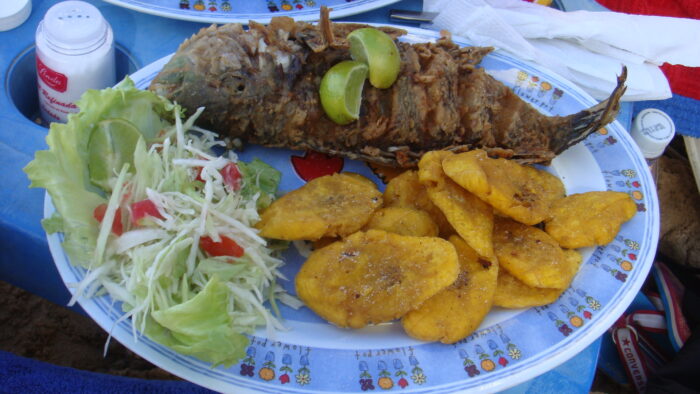 Fried fish on the beach